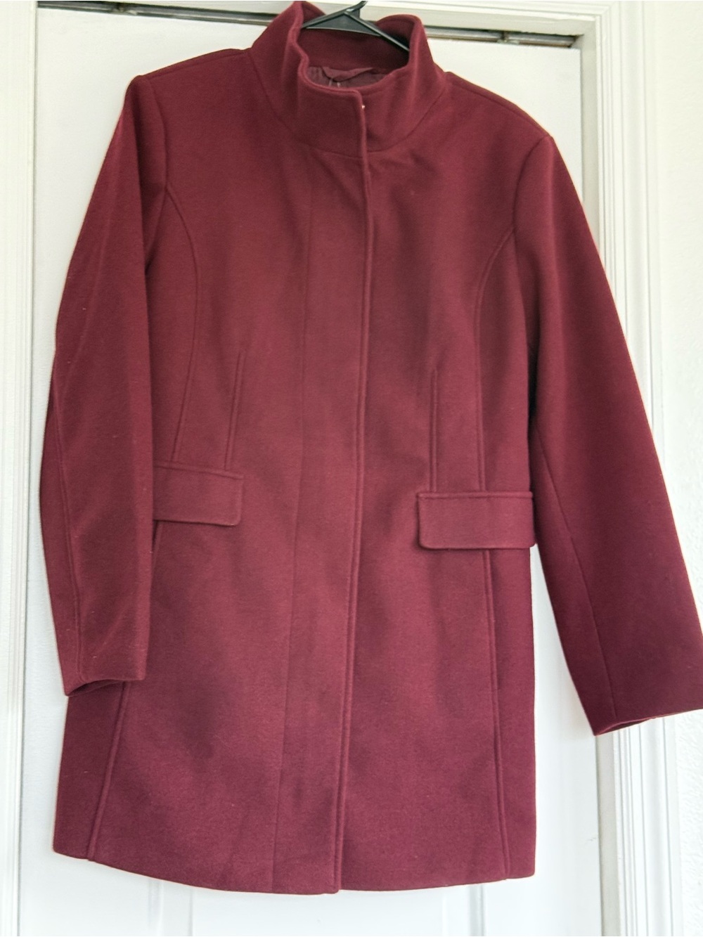 Vince Camuto Burgundy Stand-Collar Wool-Blend Pea Coat